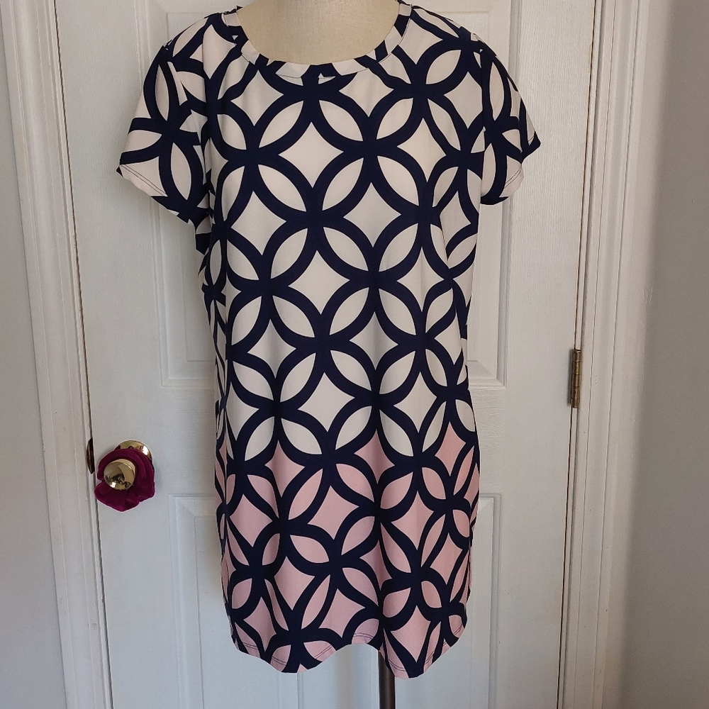 Ashley Stewart sz.14/16 blue,white and pink short sleeve dress